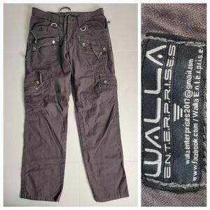 Walla Enterprises Cargo Pants Multipockets Heavy Straight Drawstring Gray